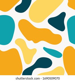 Abstract liquid shapes seamless repeat vector pattern.Hand drawn various shapes. Contemporary modern trendy vector illustrations.Green,yellow and blue liquid shapes on white background.