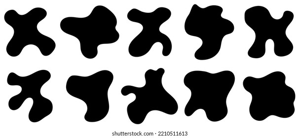 Resumen de formas líquidas establecidas. Blob oval irregular. Manchas de tinta de forma futurista. Elementos líquidos. Blogs al azar. Elementos gráficos modernos. Ilustración del vector
