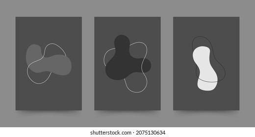 Abstract liquid shapes set in mid century style. Boho design for wall decoration, poster, print, cover, wallpaper. Minimal dark wall art. Vector illustration.