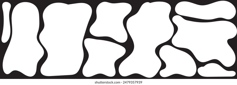Abstract liquid shapes set. Organic blobs, liquid elements. Irregular oval blob. Futuristic shape ink blots. Modern graphic element. Random blotches, aqua spot for your design. Vector illustration.