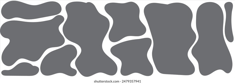 Juego de Formas líquidas Abstractas. Gotas orgánicas, Elementos líquidos. Mancha oval irregular. Manchas de tinta de forma futurista. Elemento gráfico moderno. Manchas al azar, punto de agua para su diseño. Ilustración vectorial.