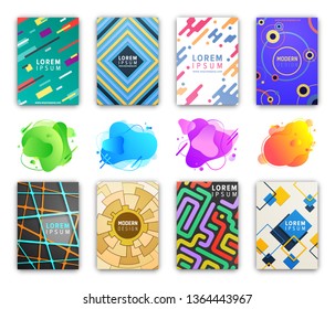Abstract liquid shapes vector, isolated covers and pages with different colorful shapes. Lines and geometric patterns. Templates with creative ideas