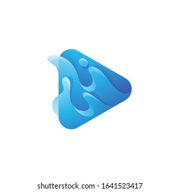 Abstract Liquid Splash and Triangle Play Button Logo Icon with 3D Gradient Color