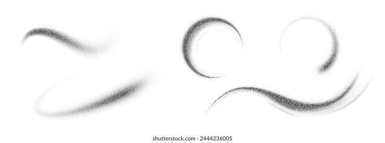 Abstractas líquido salpicaduras de negro dotwork grano textura aislado. Efecto de arena punteada, degradado de puntos sobre fondo blanco. Elemento de diseño de semitonos de Vector.