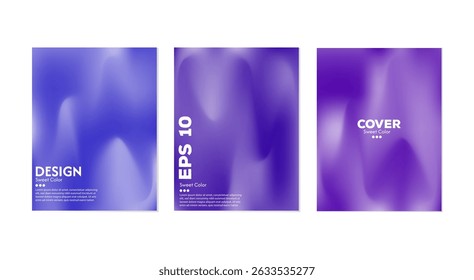 Abstract liquid wave background collection. Gradient purple color. Dark and light color merging effect. Modern design template for web cover, ad banner, poster, brochure, flyer.