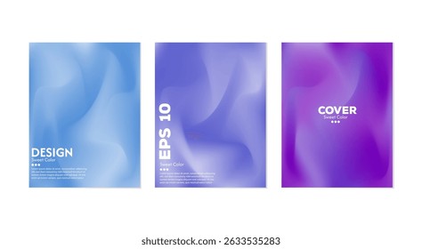 Abstract liquid wave background collection. Blue purple gradient color. Dark and light color merging effect. Modern design template for web cover, ad banner, poster, brochure, flyer.