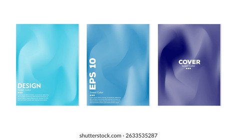 Abstract liquid wave background collection. Blue purple gradient color. Dark and light color merging effect. Modern design template for web cover, ad banner, poster, brochure, flyer.