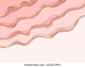 Abstract liquid waves background design with gold stripes border.