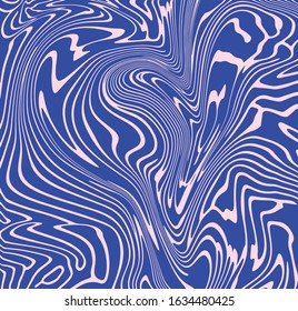 Abstract liquid wavy background. Optical illusion motion striped 3d effect. Blue and pink marble texture. Vector, EPS 10