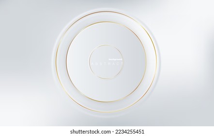 Resumen de fondo geométrico líquido de plástico blanco con círculos dorados. Diseño de redondeo gris de moda en el sitio web. Vector Eps10.