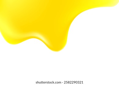 Abstract liquid yellow melting texture isolated, transparent background, golden holographic liquid oil or serum sticky background with copy space. Fluid organic shape, smooth fluid gel, collagen