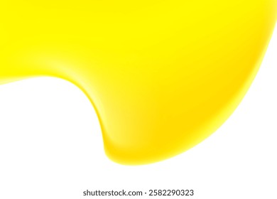 Abstract liquid yellow melting texture isolated, transparent background, golden holographic liquid oil or serum sticky background with copy space. Fluid organic shape, smooth fluid gel, collagen