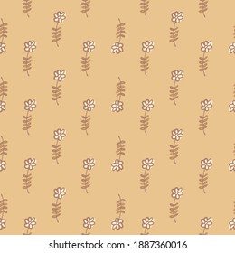 Abstract little flowers seamless doodle pattern. Beige background. Daisy backdrop. Stock illustration. Vector design for textile, fabric, giftwrap, wallpapers.