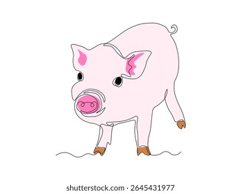  Abstrato pequeno porco, leitão. contínua única uma linha arte desenho à mão esboço, logotipo