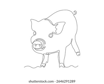  Abstrato pequeno porco, leitão. contínua única uma linha arte desenho à mão esboço, logotipo
