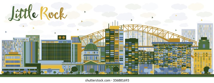 Abstract Little Rock skyline with blue and green buildings. Vector illustration. Business travel and tourism concept with modern buildings. Image for presentation, banner and placard