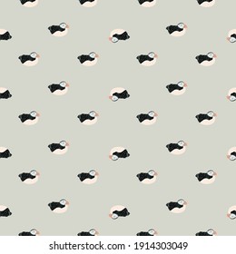 Abstract little seamless pattern with hand drawn puffin silhouettes. Grey background. Doodle design. Vector illustration for seasonal textile prints, fabric, banners, backdrops and wallpapers.