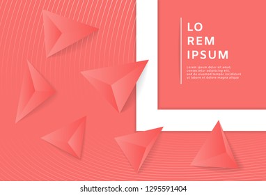 Abstract living coral background with 3D triangle. Modern wallpaper. Vector illustration.