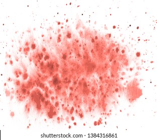 Abstract living coral watercolor hand paint texture, isolated on white background, watercolor textured backdrop, watercolor drop, traced, vector eps 10