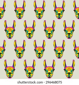 Abstract llama seamless pattern background. Bright motley polygonal triangle geometric illustration for use in design 