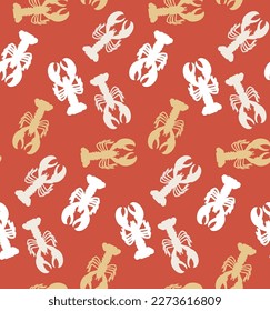 Abstract Lobsters Silhouettes Doodle Style Seamless Pattern Perfect for Allover Swimwear Fabric Print or Wrapping Paper Sea Creatures Illustration Trendy Fashion Colors Coral Tones