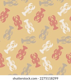 Abstract Lobsters Silhouettes Doodle Style Seamless Pattern Perfect for Allover Swimwear Fabric Print or Wrapping Paper Sea Creatures Illustration Trendy Fashion Colors Pastel Yellow Tones