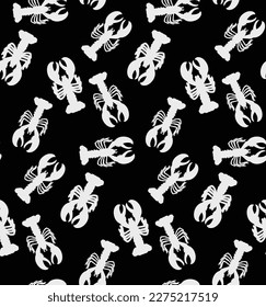 Abstract Lobsters Silhouettes Doodle Style Seamless Pattern Perfect for Allover Swimwear Fabric Print or Wrapping Paper Sea Creatures Illustration Trendy Fashion Colors Isolated Black Background