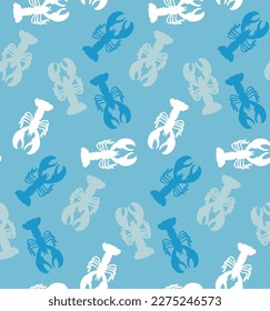 Abstract Lobsters Silhouettes Doodle Style Seamless Pattern Perfect for Allover Swimwear Fabric Print or Wrapping Paper Sea Creatures Illustration Trendy Fashion Colors Pastel Blue Tones