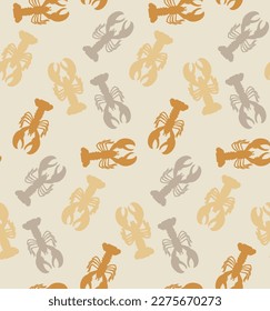 Abstract Lobsters Silhouettes Doodle Style Seamless Pattern Perfect for Allover Swimwear Fabric Print or Wrapping Paper Sea Creatures Illustration Trendy Fashion Colors Beige Tones