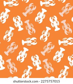 Abstract Lobsters Silhouettes Doodle Style Seamless Pattern Perfect for Allover Swimwear Fabric Print or Wrapping Paper Sea Creatures Illustration Trendy Fashion Colors Orange Tones
