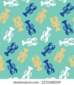 Abstract Lobsters Silhouettes Doodle Style Seamless Pattern Perfect for Allover Swimwear Fabric Print or Wrapping Paper Sea Creatures Illustration Trendy Fashion Colors Pool Blue Tones