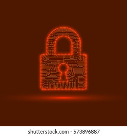 Abstract lock for doors. Abstract padlock. Vector illustration. Lock as an electronic circuit.