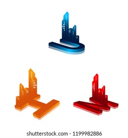 abstract logo with 3D display, logo with several letters and a combination of 3D buildings, logo for construction companies, architects, and interior design, logo for housing and urban buildings, worl