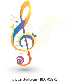 logotipo abstracto sobre la música, con gradaciones de colores interesantes como pintura líquida colorida con notas