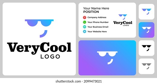 Abstract logo about someone wearing cool glasses with business card template.