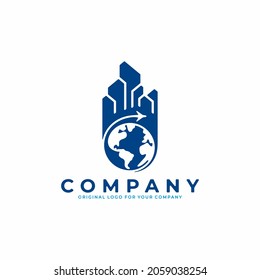Abstract logo with airplane concept around the earth. Suitable for business logos, travel, etc.