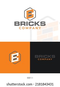 Abstract logo the arrangement of several bricks to form the letter B in a hexagon