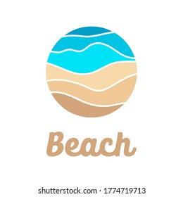 Abstract logo beach, sea, ocean, sun, sky, sand, resort template sign design vector. Sign, icon, symbol summer, enjoy, water waves, sand. Landscape horizon line. Vector illustration.