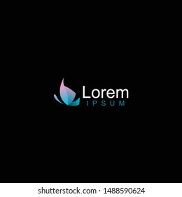abstract logo beauty& fashion with butterfly for the icon isolated on black. modern pink, blue element suitbale for beauty care, spa, and yoga 