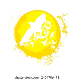 Abstract logo bird and sun. hand drawing. Not AI. Vector illustration