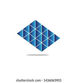 the abstract logo is blue with a little shadow below