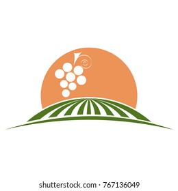 Abstract  logo with bunch of grapes and sun. Wine production design.  Template for promotions or presentations of wine events.