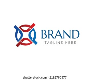 Abstract logo for business company. Colorful Vector icon with red and blue circle and four-pointed white star inside for teamwork, group. Indochina symbol is suitable for growth connection development