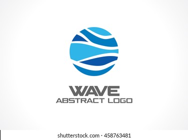 Abstract logo for business company. Corporate identity design element. Nature, ocean, eco, science, healthcare Logotype idea. Ecology, blue, sea, water wave in circle concept. Colorful Vector icon