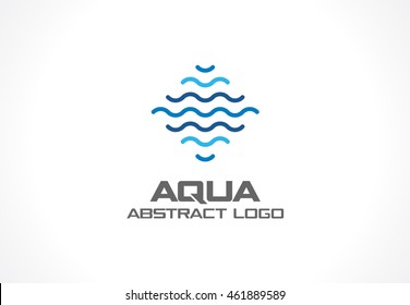 Abstract logo for business company. Corporate identity design element. Eco ocean, nature, swimming pool, spa, aqua swirl Logotype idea. Water wave, blue sea square concept. Colorful Vector line icon