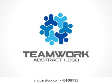 Abstract logo for business company. Corporate identity design element. Teamwork, Social Media Logotype idea. People connect, segments compound in cogwheel, partnership concept. Colorful Vector icon