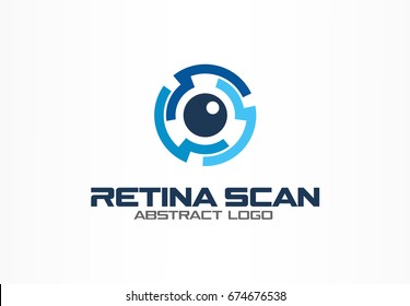 Abstract logo for business company. Corporate identity design element. Retina circle scanner, personality eye identification, iris id lock logotype idea. Security, protect concept. Color Vector icon