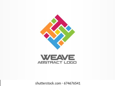 Abstract logo for business company. Corporate identity design element. Weave, letter t, print logotype idea. Square group, integrate, technology mix concept. Color Vector connect icon