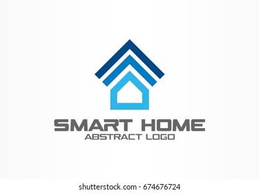 Abstract logo for business company. Corporate identity design element. Smart house system, wi-fi remote control logotype idea. Home technology development, alarm concept. Colorful Vector icon