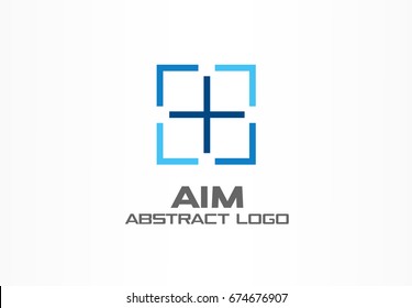 Abstract Logo For Business Company. Corporate Identity Design Element. Camera Focus, Frame Center, Crosshair Logotype Idea. Photo Studio, Square Goal, Target Zoom Concept. Colorful Vector Icon